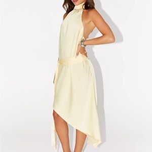 Light Yellow Halter Open Back Dress